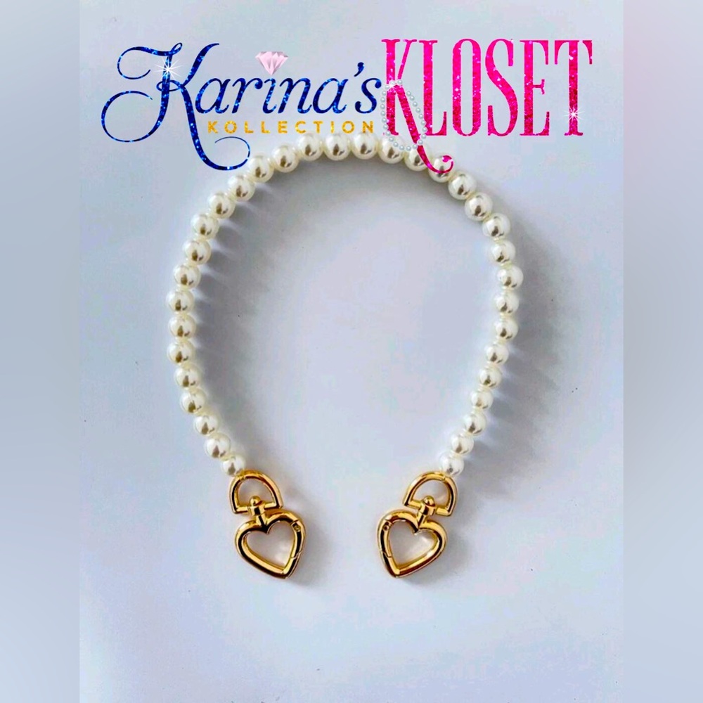 🎀 Pearl & Gold Heart Lock Choker Necklace or Purse Chain, Adorable for LV Locks